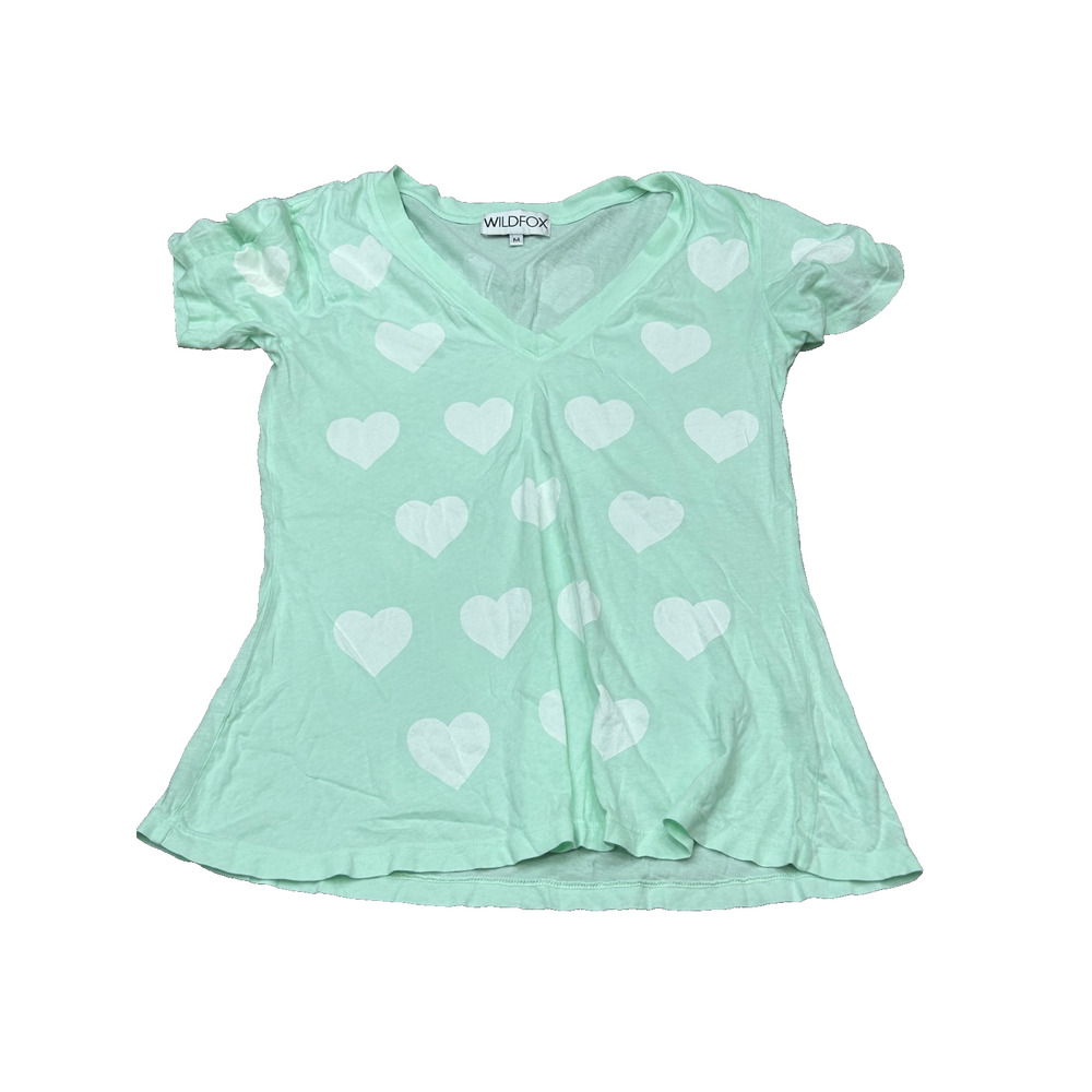 Wildfox Womens Mint Green All-Over White Heart Knit Cap‎ Short Blouse Top Size M